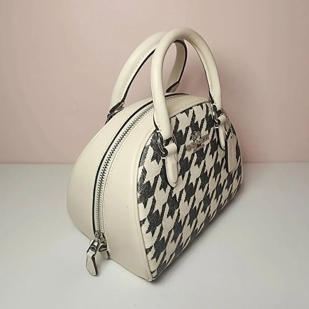 NWT COACH CJ628 SYDNEY SATCHEL HOUNDSTOOTH PRINT BAG CROSSBODY Cream